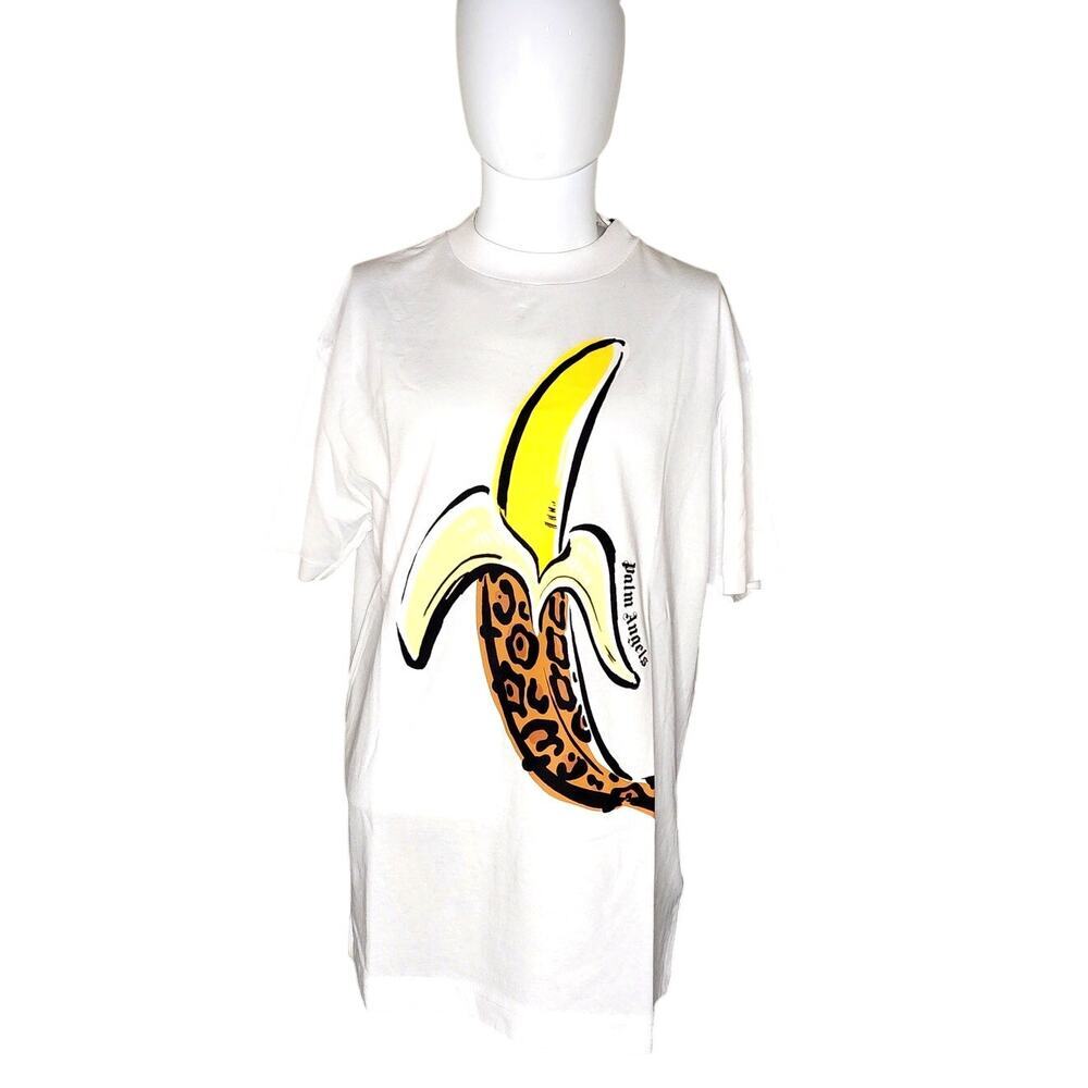 NWT PALM ANGELS Leopard Banana Classic Tee in White Size L